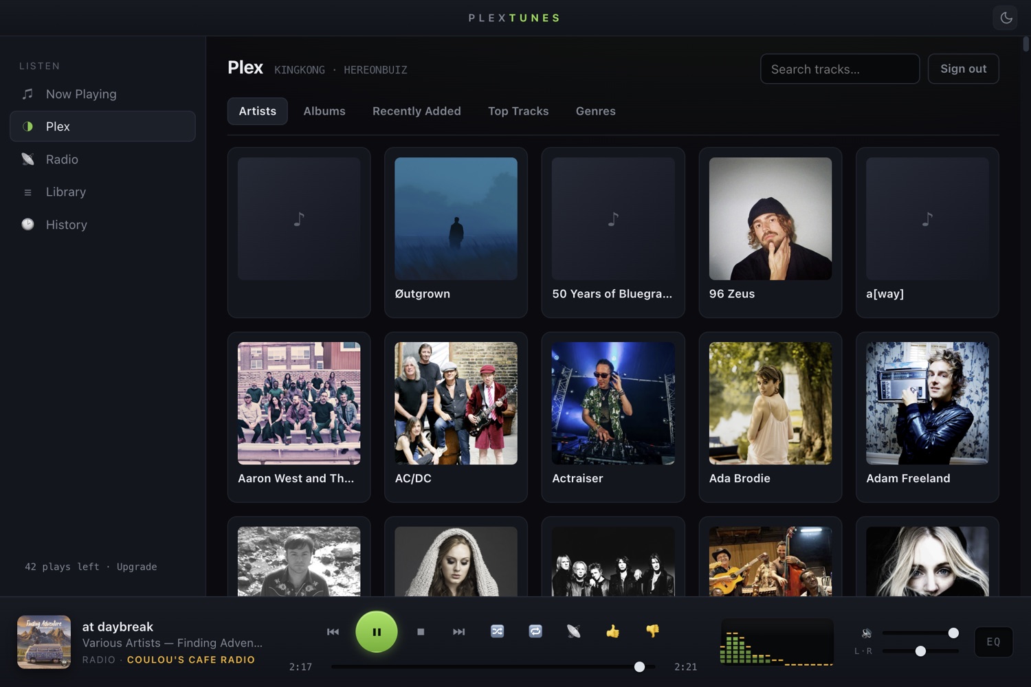 Browsing a Plex music library